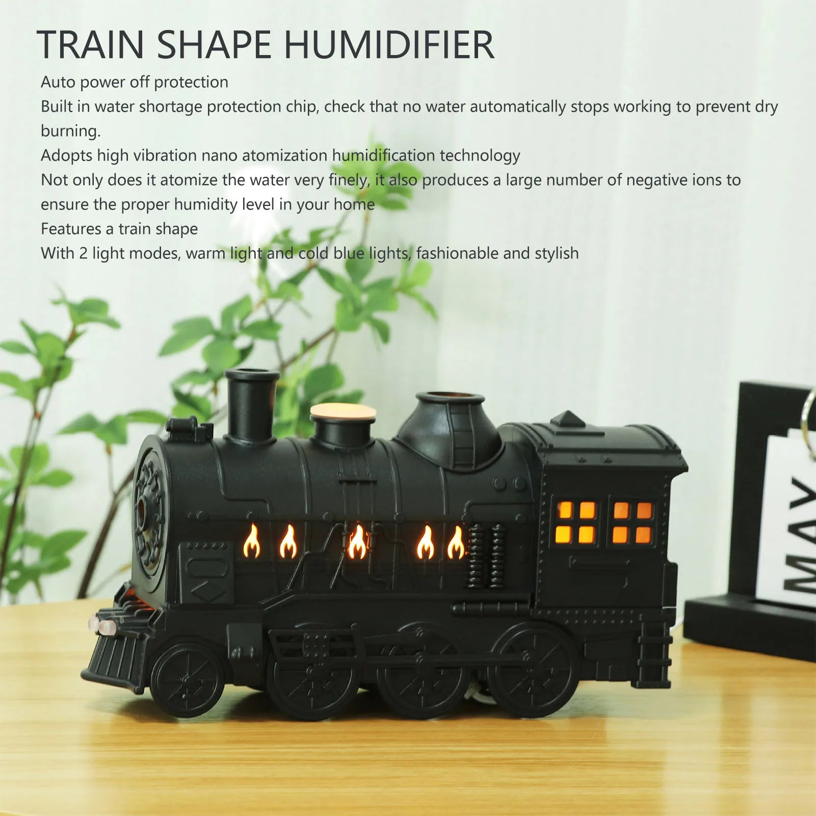 300ml Train-Shaped Essential Oil Diffuser with Remote Control & LED Lights