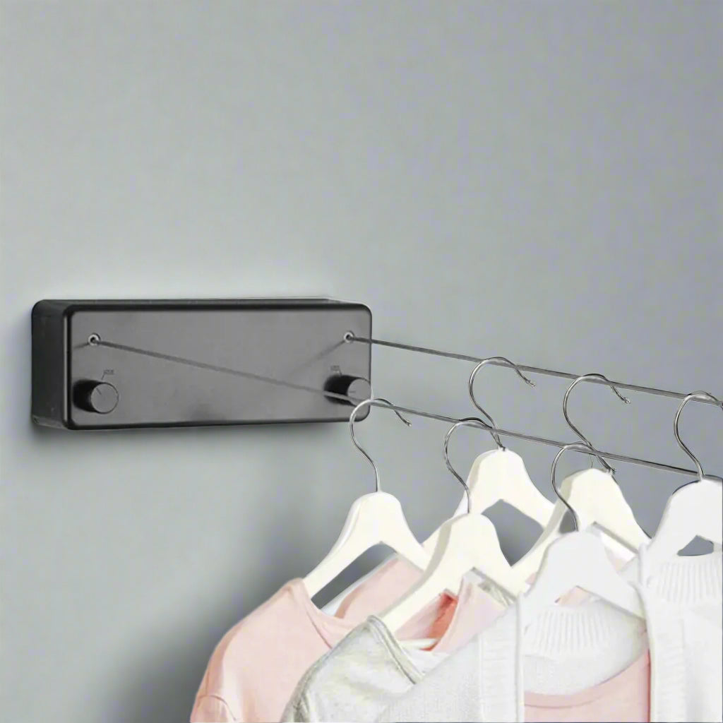 Retractable Wall-Mounted Clothesline with Adjustable Stainless Steel Double Rope